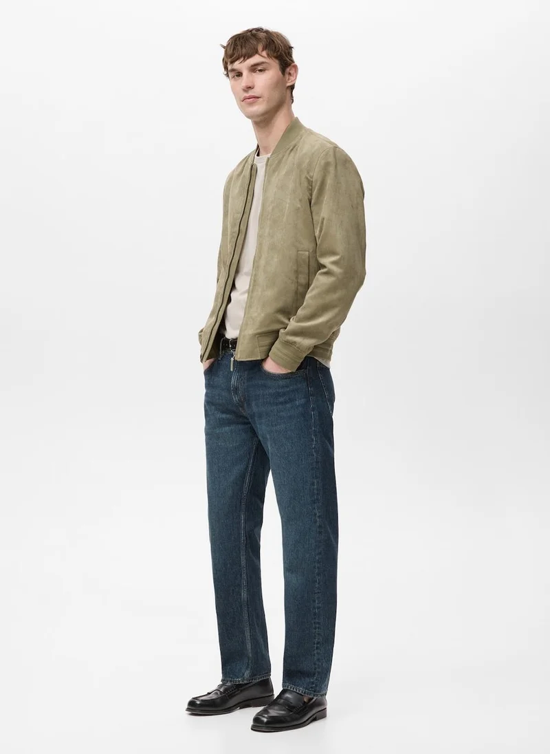 Mango Man Suede-effect bomber jacket